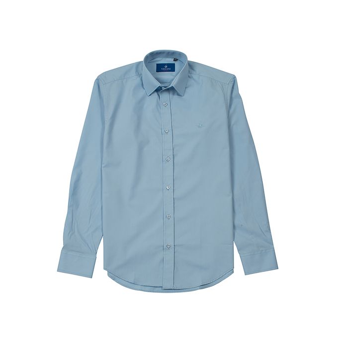Viccini Chemise en Popeline Unie avec Logo Brodé (Regular Fit) - Ciel