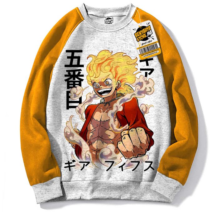 BENYAHYA STORE One Piece Hoodie Luffy Gear 5 Pull-Raglan Sweatshirt Anime Manga Capuche Otaku