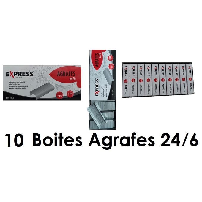 Express Lot 10 Boites de 1000 Agrafes Standard 24/6,Acier  Galvanisé,Capacité 30 feuilles à prix pas cher