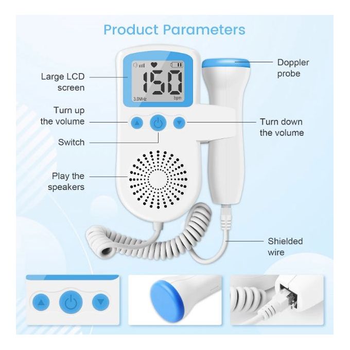 Moniteur de fréquence cardiaque Doppler domestique, appareil de grossesse  portable à ultrasons pour bébé, compteur fœtal, détecteur de grossesse, 3.0