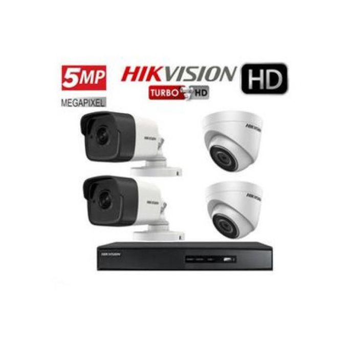 Hikvision Kit Turbo HD DVR 8CH Pro + 6 Caméras Dome 5MP et 2 Cameras Extérieur Jour/Nuit + 100 Métres cable coaxial D-LINK + 16 BNC + 8 DC + Bloc d'alimentation 8P + Microphone