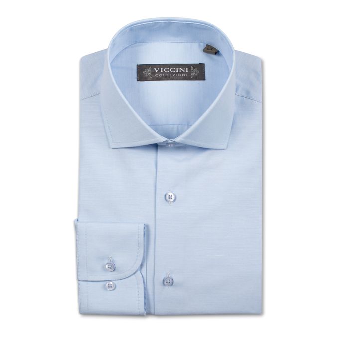 Viccini Chemise Unie Texturée (Regular Fit) - Ciel
