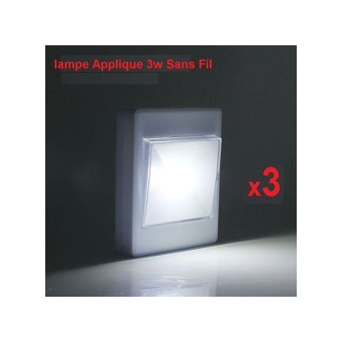 Generic 3 Lampes Sans fil 3W LED COB Ultra Lumineux Applique