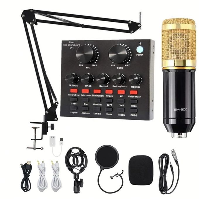 Generic Kit Complet Microphone Studio Enregistrement À Condensateur  Ordinateur Karaoké Micro Carte Son - Prix pas cher