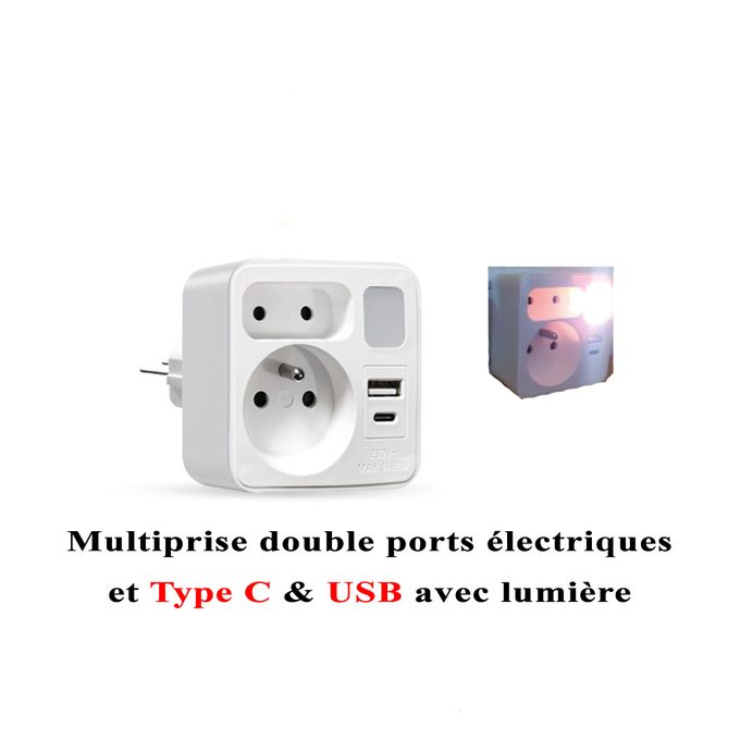 Heifer Multiprise double ports électriques et Type C et USB avec