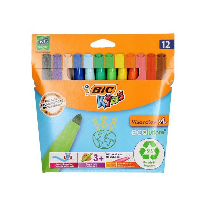 Feutres de coloriage Bic Kids VISACOLOR XL - étui de 12