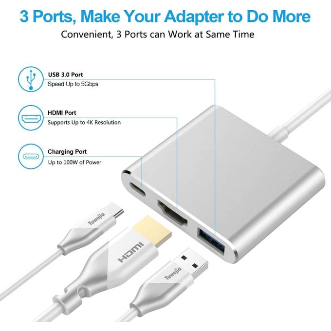 Generic Adaptateur 3 Ports Type C vers ,HDMI,USB,USB C,USB pour MacBook iPad+Sticker  à prix pas cher