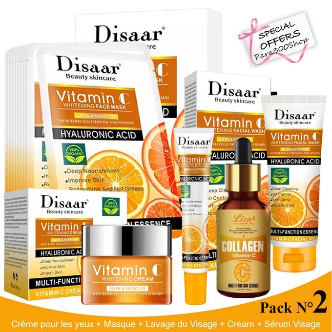 Disaar Pack 2-  5 &1 HA Vitamine C Glow & Moisture Whitening Skin Care Ensemble Complet