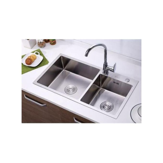 Evier Lavabo de Cuisine Double fait main En inox 72x39cm