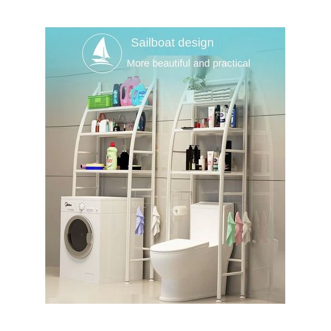 étagère salle de bain pour toilette et machine à laver à 3 niveaux, avec porte-rouleau