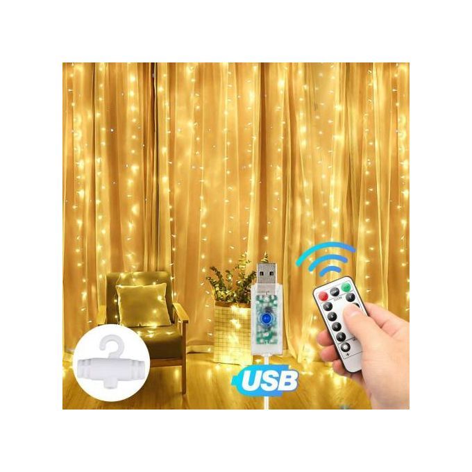 Generic Rideau Lumineux 300 LED, 3M*3M Rideau Guirlande Lumineuse USB,8  Modes Avec Télécommande à prix pas cher