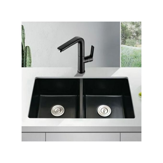 SM Evier Lavabo de Cuisine Double fait main noir 3mm 72x39Cm à