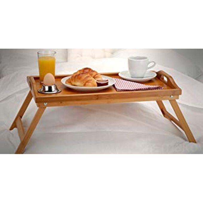 Table de Lit Pliable en Bambou Laqué Plateau Petit Déjeuner en Bambou avec  Poignées Modulables