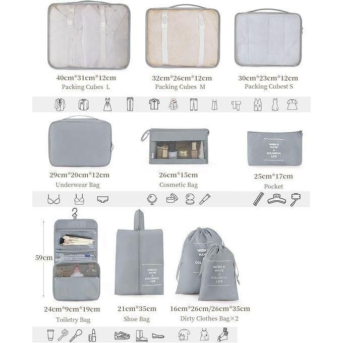 Sac Organisateur De Voyage 12 Pièces Gris - Packing Cubes Valise - Rangement Vêtements Chaussures Cosmétiques