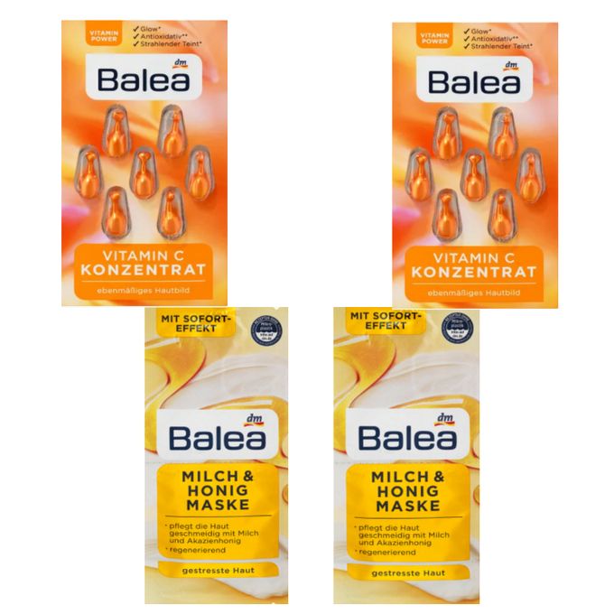 Dm Balea Pack :2 x Concentré de Vitamine C, ( 2 × 7 capsules )+ 4 x Masque visage du miel (4x 8ml)