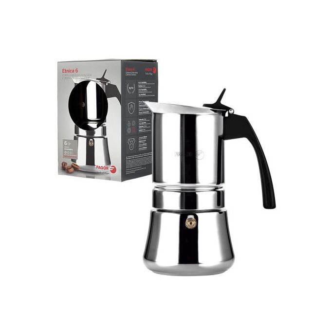 Fagor etnica cafetière expresso italienne induction, acier inoxydable 4  tasses de café, , argent FAGOR Pas Cher 