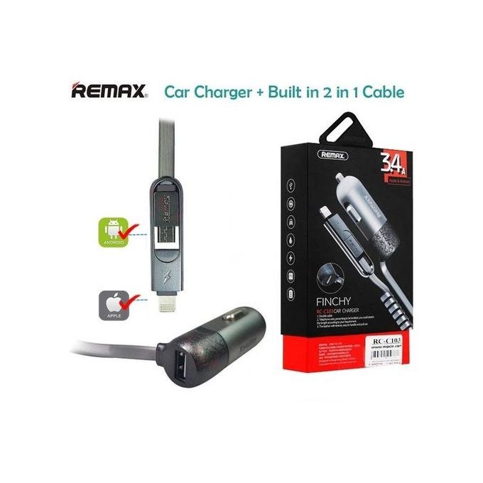 Remax Chargeur Allume Cigare // 3.4A Finchy // 3x1 iPhone - Micro