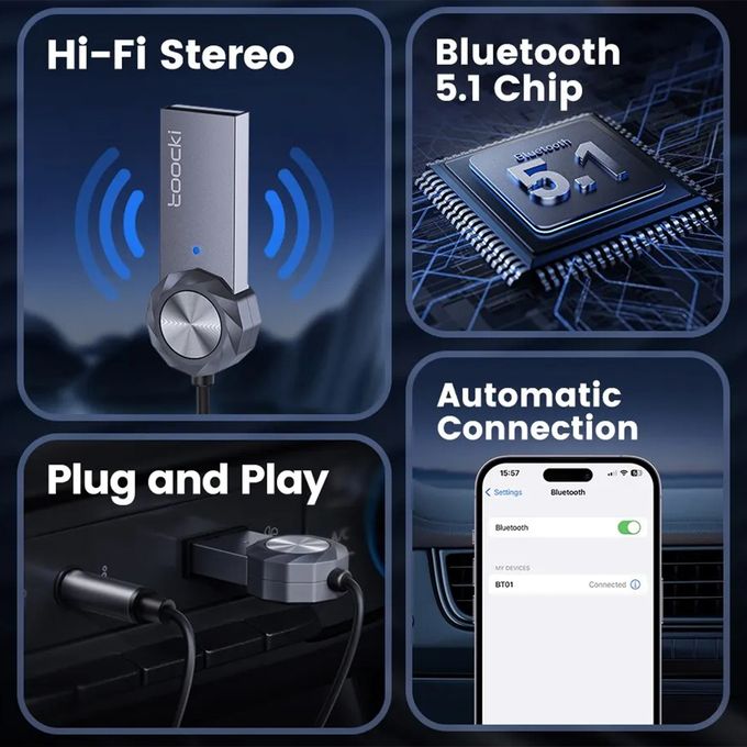 Toocki Adaptateur Bluetooth récepteur auxiliaire de voiture,Dongle USB jack  3.5mm Audio à prix pas cher