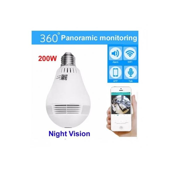 Caméra ampoule camera espion WiFi HD panoramique 360° avec Gestion à distance - carte SD sans DVR