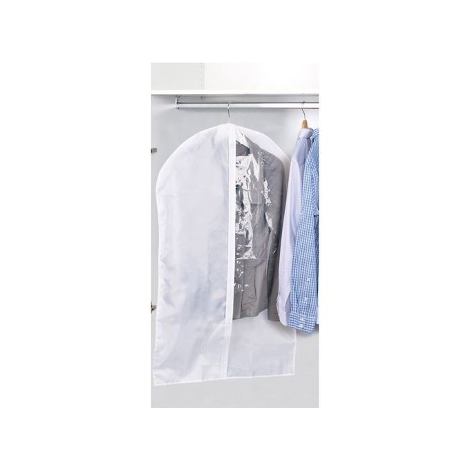 Housse à Vêtements Courte Plastique Blanc Aération Haut90cm X Larg 60cm X Prof 5cm Costume