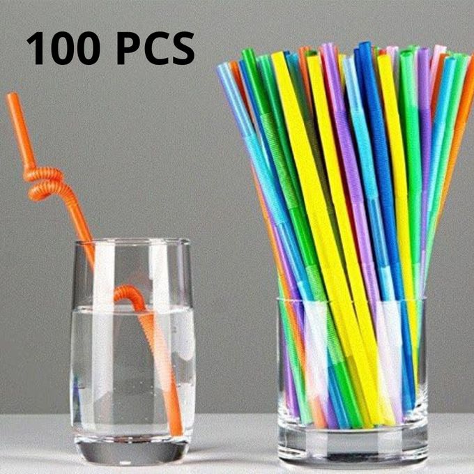 Lot de 100 pailles en plastique souple et jetables - 33 cm - Décorations de  fête