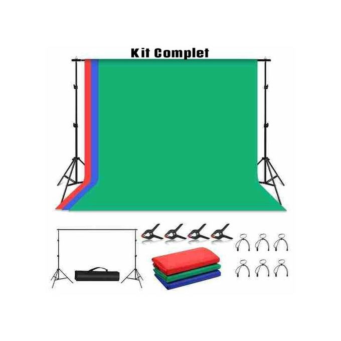 Kit Complet 2x3m Photo Studio Background Support avec rouge/bleu/vert Background