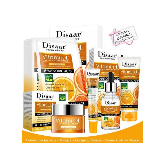 Disaar 5 EN 1 HA Vitamine C Glow & Moisture Whitening Skin Care Ensemble Complet