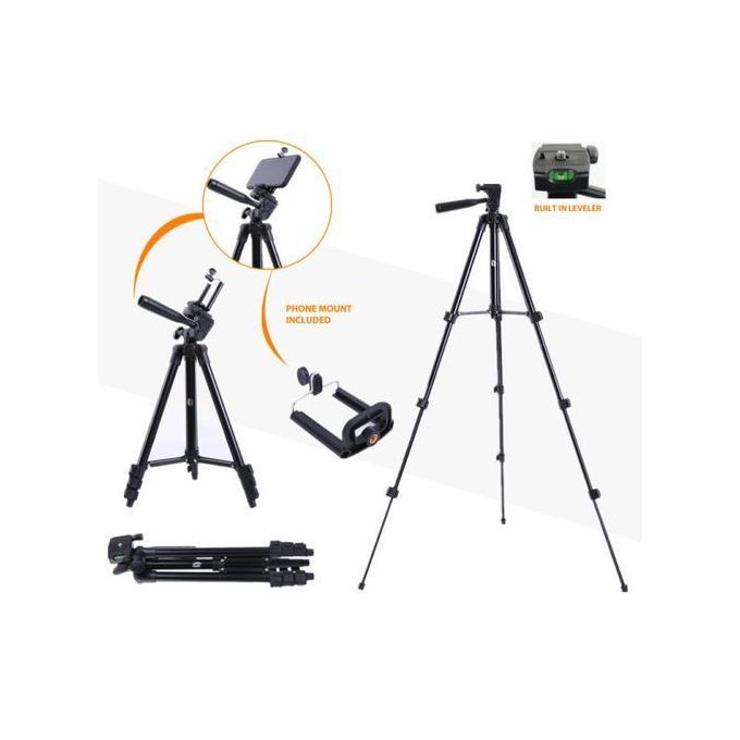 Tripod Support solide noir pour camera et telephone en aluminium