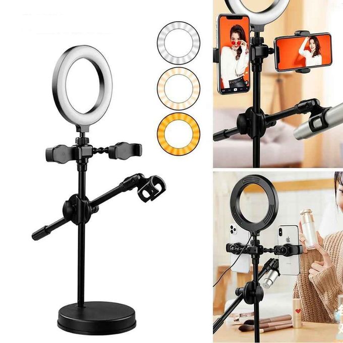 Ring Light Avec 2 Support Telephone + Support Microphone - Pour Selfie, Photo, Maquillage, Live Instagram Facebook Youtube TiktoK