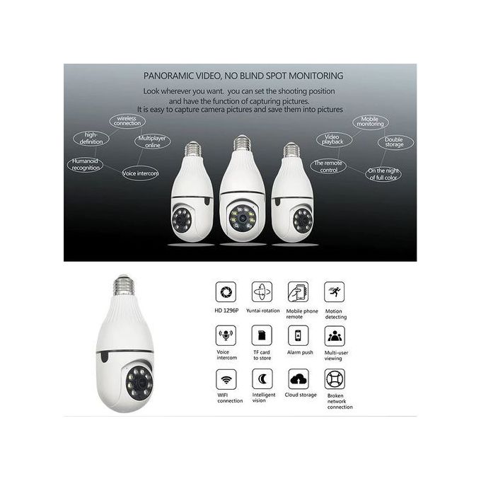 Caméra IP WiFi 3MP ampoule de surveillance de sécurité intelligente avec éclairage LED infrarouge