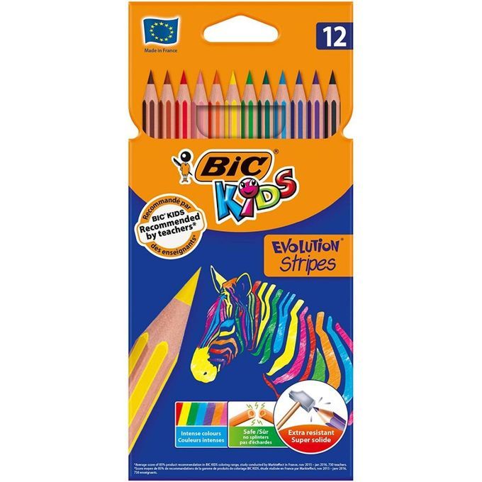 BIC ® CRAYON DE COULEUR BIC KIDS 12 couleur longue evolution stripes à prix  pas cher