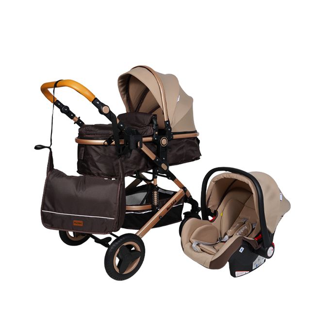 POUSSETTE SIÈGE-AUTO PLIABLE 2EN1 BEIGE - MON BÉBÉ - Mon Bébé Maroc