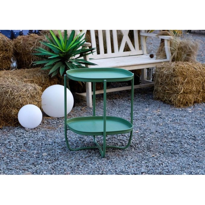 Kitea Table D'Appoint Carré Avec 2 Étagères - Kaki