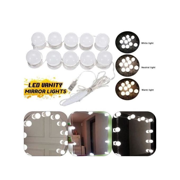 Generic Kit De Lumière LED Avec 10 Ampoules à Intensité Variable Pour  Miroir Coiffeuse Hollywood -Blanc - Prix pas cher