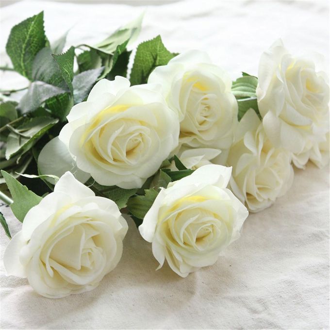 Fleurs Artificielles Fausses Bouquet Rose Bouquet De Mariage Floral Party Home Decor Blanc 9 Têtes De Rose