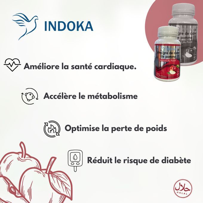 INDOKA Vinaigre de Cidre de Pomme (60 Gélules, 300mg)