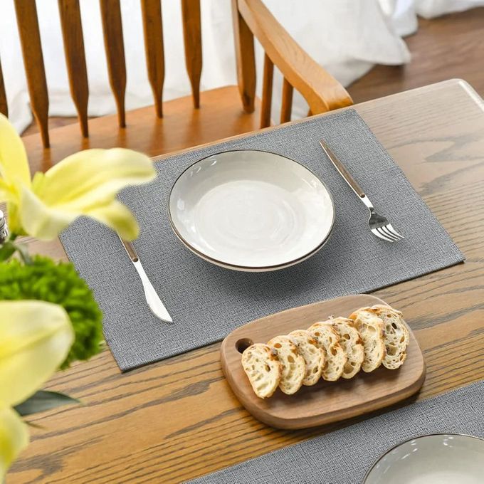 Set De 6 Sets De Table + Sous-verres - PVC Résistant à La Chaleur (120°C), Lavable, Double Face Antidérapant - Gris Et Bleu Ciel - Pour Cuisine, Restaurant, Maison