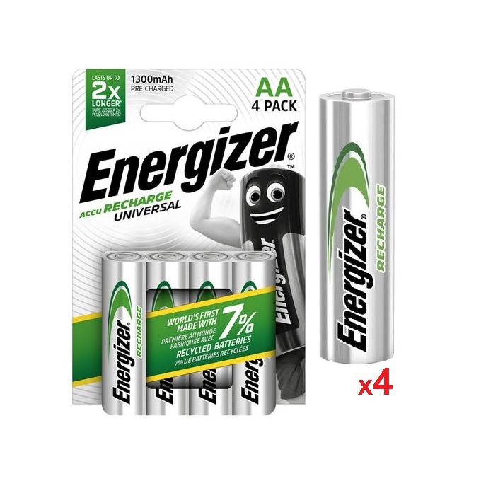 4 Piles Rechargeables AA / HR6 1300mAh Energizer Universal - Bestpiles