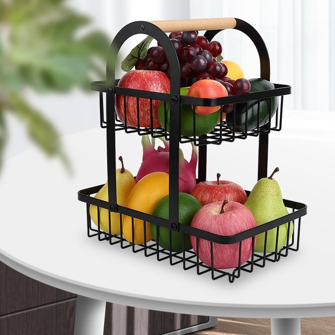 1pc Panier À Fruits Et Légumes En Métal De Comptoir, 2/3 Étages Support De  Rangement Pour Pain, Fruits Et Légumes, Bol Amovible Avec Poignée En Bois