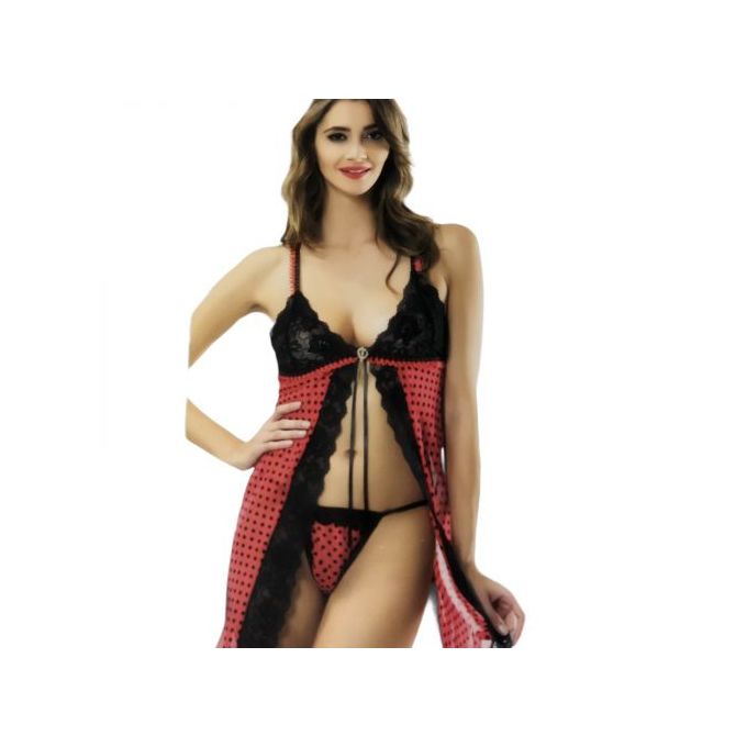 Nuisette femme rouge top et noir