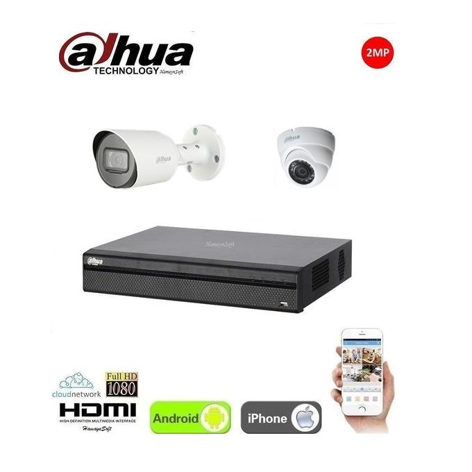 Dahua Pack 2 Caméras HDCVI 2Mp Dahua & DVR Hybrid 1080p 4 ports