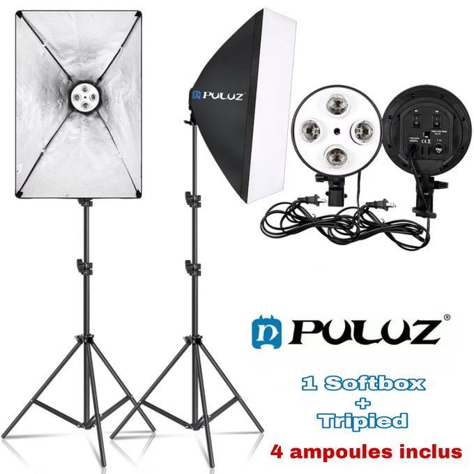Puluz Softbox 50x70cm ,4 lampes, 1 Trépied 2 mères, studio photographie vidéos
