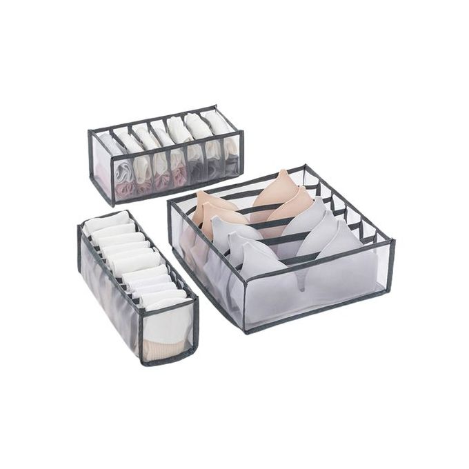 3 ensemble d'organisateur de sous-vêtements pliable multi-grilles