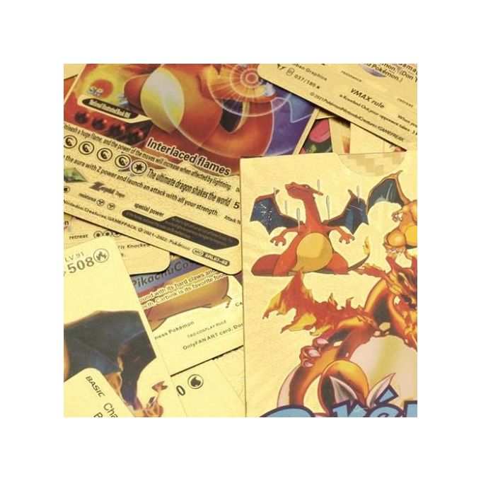 Pokemon Pack de 5 cartes; lot de cartes Pokémon en feuilles dorées; type  Vmax GX Charizard اPikachu, Collection Rare à prix pas cher