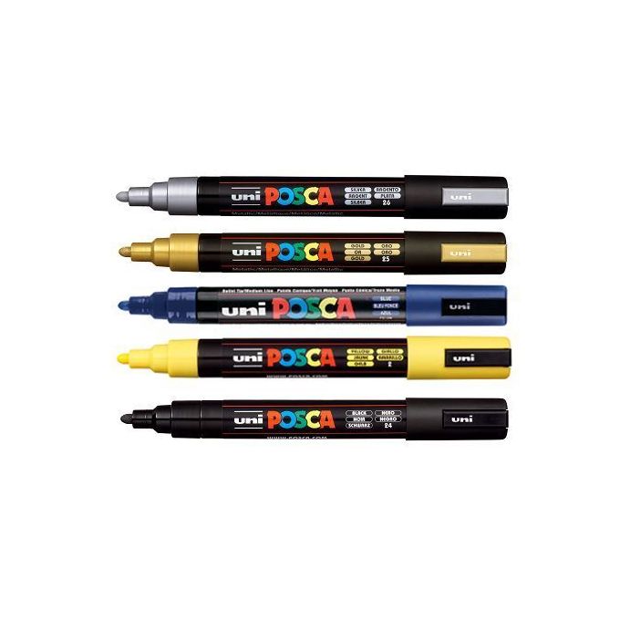 Posca Lot Economique 5 Marqueurs PC-5M conique moyen:Couleurs Vifs pointe  2,5 mm