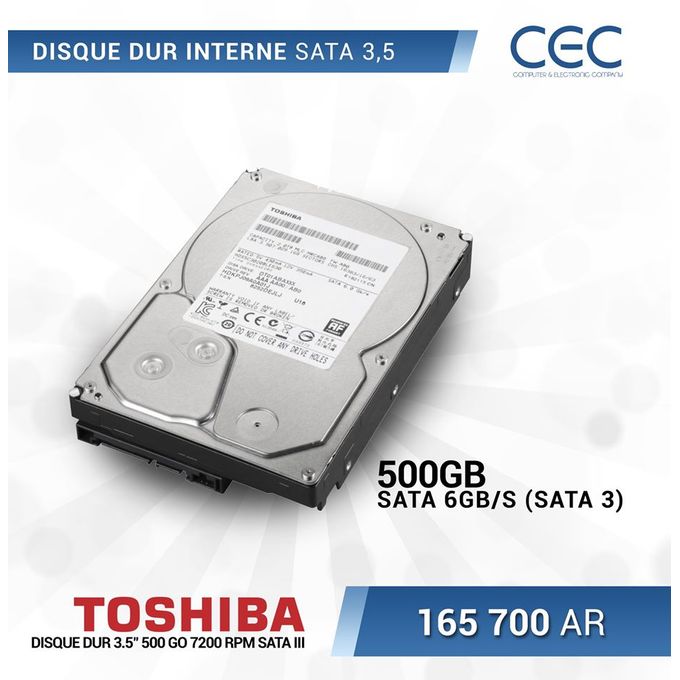 Disque dur ordinateur portable Interne 500GB Sata Toshiba - Sodishop