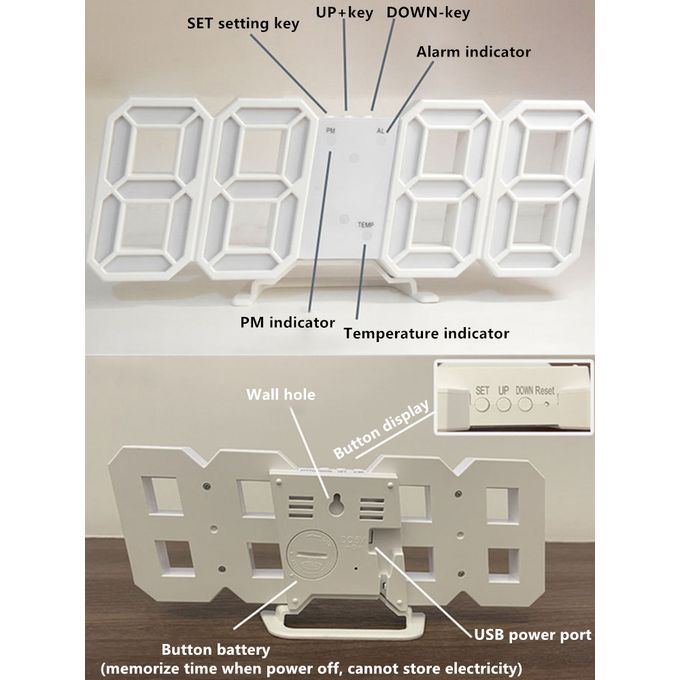 Generic Horloge numérique de bureau 3D LED avec fonction snooze