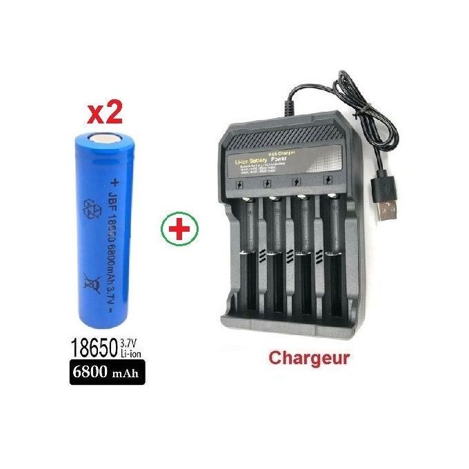 Usb Chargeur Batterie Li-Ion 4.2v 2A + 2 Pile 18650 3.7v 6800 mah sans  Emballage