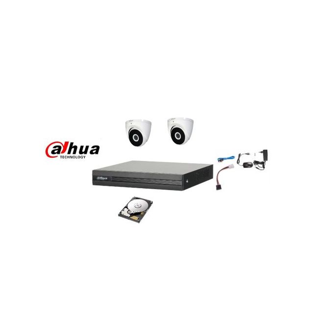 Dahua Pack 2 Ports - Dvr 4 ports + 2 Camera DOME 2MP +  Disque Dur 500 recyclé