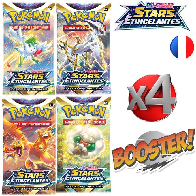 Pokemon Pack x4 Boosters Pokémon Épée et Bouclier Stars étincelantes Version Française à prix